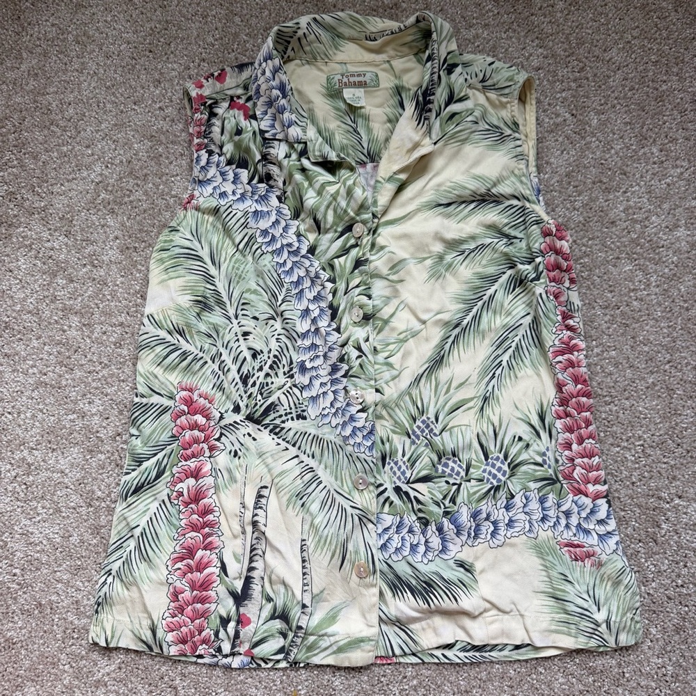 Tommy Bahama Silk Shirt with Green and Cream Print